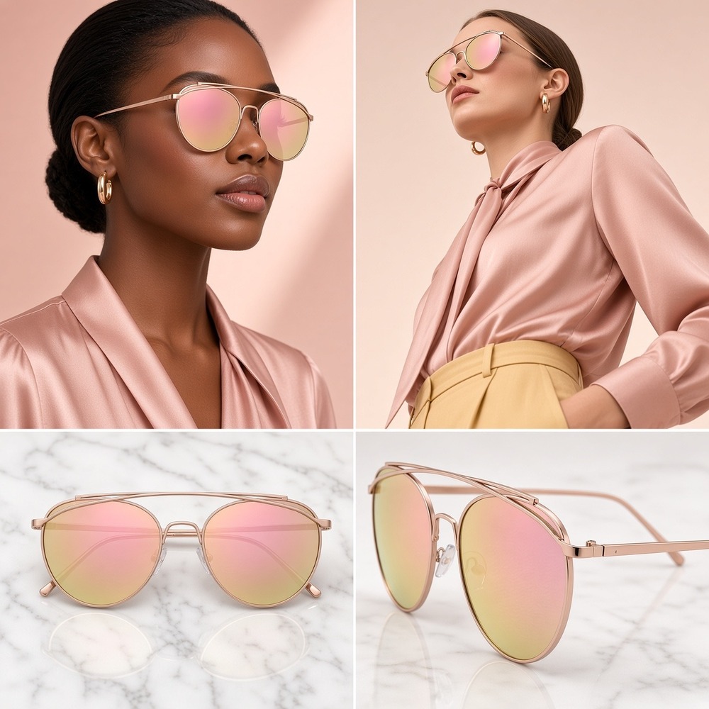 Sunglasses Women Mirrored Pink Lens Metal Reflective Trendy Female Eyewear 2026